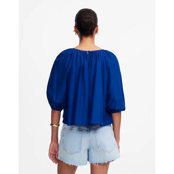 NWT Madewell Shirred Puff-Sleeve Top in Cotton-Silk Voile in Bright Sapphire XS - Picture 4 of 10